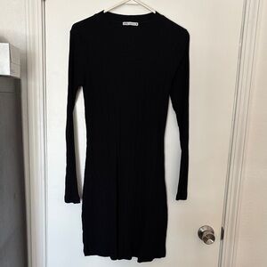 Zara Classic Ribbed Black Long Sleeve Dress